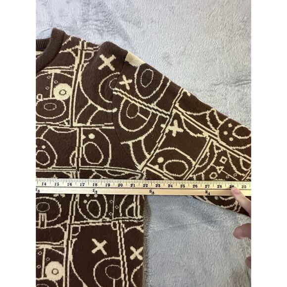 Bleecker & Mercer Sweater M Brown Beige Graphic Bear Face Knit Crewneck Pullover - Picture 6 of 7